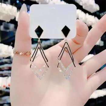 Модные черные геометрические серьги в форме ромба для женщин и девушек, подарочные украшения оптом