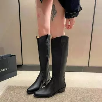 модные черные ковбойские сапоги до колена женские осенние 2024 года модные плиссированные ботильоны без застежек женские туфли с острым носком 35 чёрный