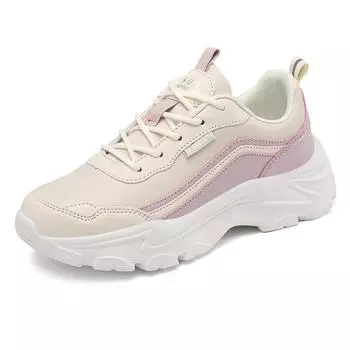 Модные черные кроссовки из толстой кожи для женщин, большой размер 42, модные женские кроссовки для бега, высокое качество, на плоской подошве, для ходьбы, на платформе, фиолетовые 35 бежевый