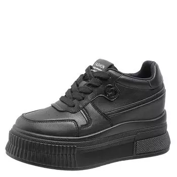 Модные черные кроссовки из толстой кожи для женщин, большой размер 40, модные женские кроссовки для бега, высокое качество, на плоской подошве, для ходьбы, на платформе, белые 35 белый