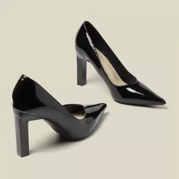 Модные черные лакированные женские туфли-лодочки 2024 года, осень, новые удобные офисные туфли с неглубоким носком, сексуальные туфли с острым носком и толстым каблуком 34