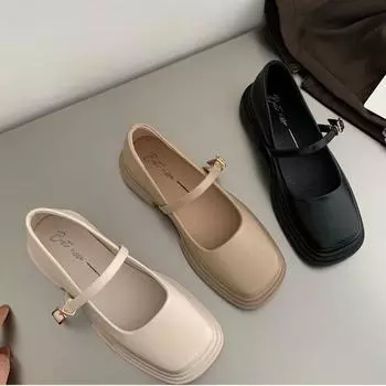 Модные черные мокасины на мягкой подошве, женские японские туфли из искусственной кожи на платформе для женщин, однотонные, весна-осень, туфли на высоком каблуке для женщин 35 чёрный