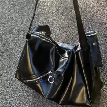 Модные черные мягкие кожаные сумки-тоуты, высококачественные сумки на ремне Y2k, байкерские сумки на молнии через плечо, повседневные сумки большой вместимости