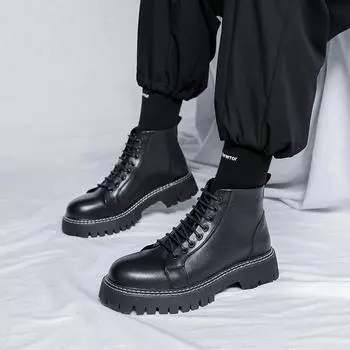 Модные черные мужские ботинки на толстой подошве Модные и универсальные стили дизайна Повседневная обувь для мотоциклистов Модная деловая обувь для вечеринок Популярно 38 чёрный