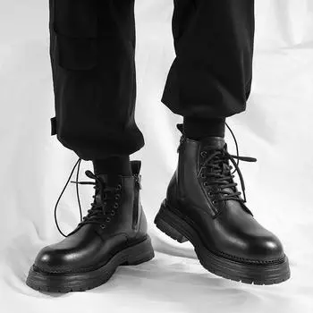 Модные черные мужские ботинки на толстой подошве Модный и трендовый мужской стиль Уличный мотоцикл Повседневный офисный вечерний взрослый обувь горячий 38 чёрный