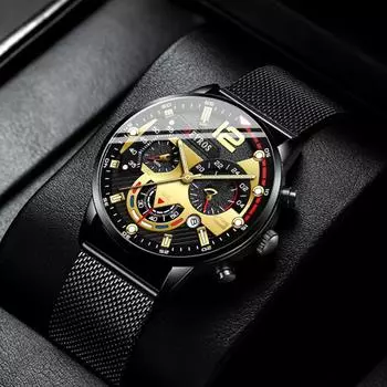 Модные черные мужские часы из нержавеющей стали с календарем, кварцевые наручные часы, роскошные мужские деловые повседневные часы, мужские часы, подарок, Relojes Hombre серебряный/чёрный