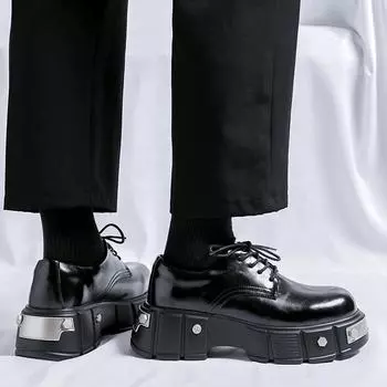 Модные черные мужские кожаные туфли на толстой подошве. Модный дизайнерский стиль. Для отдыха на природе. Модные вечерние туфли. Повседневные туфли для офиса. Большие размеры. Молодежная обувь -46. 38 чёрный