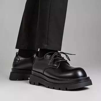 Модные черные мужские кожаные туфли на толстой подошве, классический и универсальный стиль, для повседневного отдыха, бизнеса и офиса, для свадебных вечеринок 38 чёрный