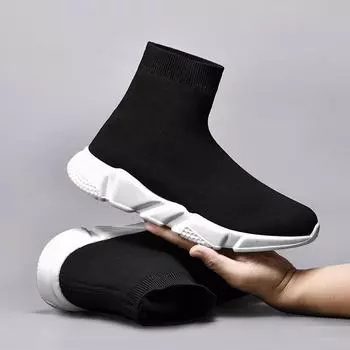 Модные черные мужские кроссовки Slip On, повседневные кроссовки для пары, мужские носки, зимние плюшевые повседневные высокие кроссовки большого размера для мужчин 35