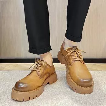 Модные черные мужские повседневные деловые кожаные туфли на толстой подошве, высококачественные, универсальные, стильные, для вечеринок, свадеб, увеличивающие рост туфли 38 коричневый