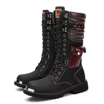 Модные черные панк-ботинки для мужчин, большой размер 46, британский стиль, ботинки для мужчин, новые повседневные высокие ботинки для мотоциклистов до середины голени 38 чёрный