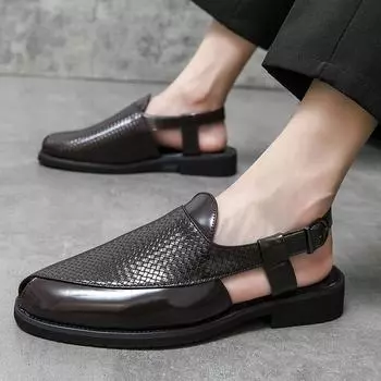 Модные черные сандалии для мужчин с пряжкой и декором Slingback Sandals 2025 38