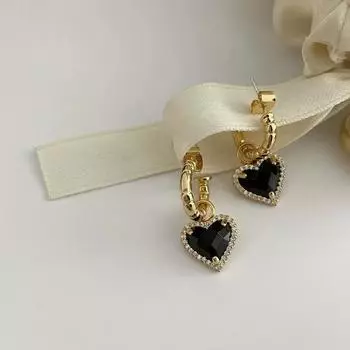 Модные черные серьги-подвески LOVE Heart из циркона для женщин, пары, креативные элегантные праздничные ювелирные изделия для вечеринок, аксессуары