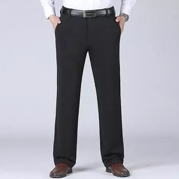 Модные черные, серые, синие мужские деловые брюки большого размера с эластичной резинкой на талии, прямые костюмные брюки, формальные рабочие длинные брюки, свободные брюки большого повседневного размера 40 чёрный