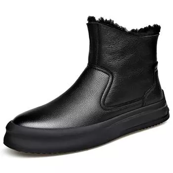 Модные черные шерстяные зимние ботинки для мужчин, зимняя обувь из натуральной кожи, теплые хлопковые ботинки, мужские модные повседневные новые дизайнерские ботильоны для мужчин 38 чёрный