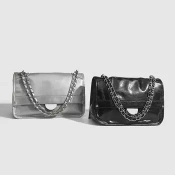 Модные черные сумки через плечо с клапаном, роскошные женские серебряные сумки-мессенджеры через плечо, женские сумки-тоут, сумки для поездок на работу