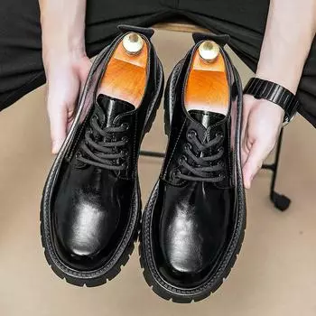 Модные черные туфли дерби мужские из искусственной кожи, однотонные, со шнуровкой, толстая подошва, удобные классические деловые туфли для мужчин, большие размеры 38-46 38 чёрный