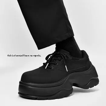 Модные черные туфли Дерби на толстой подошве для мужчин Модные классические и универсальные стили Повседневная обувь для отдыха и прогулок по городу Молодежная обувь Популярные размеры 37-45 37 чёрный