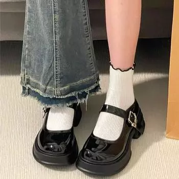 Модные черные туфли-лодочки в британском стиле для школьниц, новые весенне-летние туфли Мэри Джейн из кожи, универсальные туфли на платформе, модные на год 35