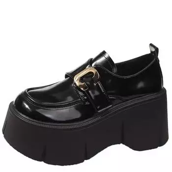 Модные черные туфли Мэри Джейн на толстой платформе для женщин 2024 года, осенние туфли-лодочки из лакированной кожи для женщин, туфли Лолита с толстой подошвой и пряжкой 34 бежевый