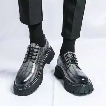 Модные черные туфли на толстой подошве из кожи. Модные низкие туфли в британском стиле. Модные повседневные туфли для деловых вечеринок и офиса для взрослых. 38 коричневый