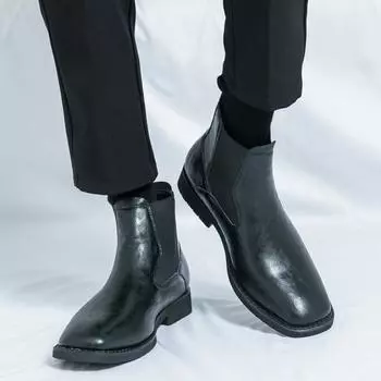 Модные черные высокие мужские кожаные туфли Минималистичный повседневный универсальный стиль для отдыха на открытом воздухе, деловой вечеринки Обувь для жениха и шафера 38 чёрный