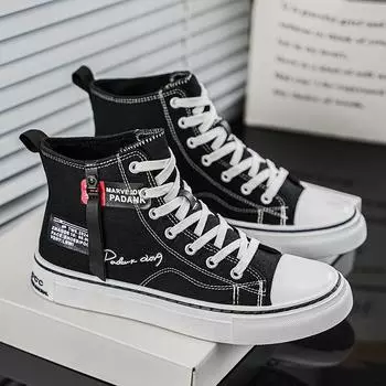 Модные черные высокие парусиновые туфли для мужчин, осенние удобные повседневные парусиновые кроссовки, мужские эспадрильи, дышащие мужские вулканизированные туфли 2025 39