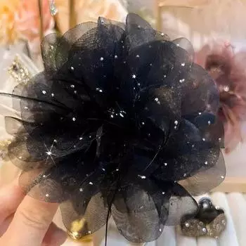 Модные черные заколки для волос с цветочными перьями и звездами для женщин, заколки для хвоста в виде акулы, аксессуары для головных уборов 1pc