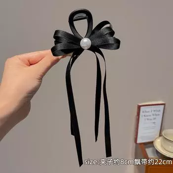 Модные черные заколки-крабы для волос с бантом и лентой, женские темпераментные элегантные заколки-шпильки, принцессные головные уборы, зажимы-крабы, аксессуары для волос для девочек Size fits all