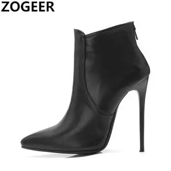 Модные черные женские ботильоны весна осень модные туфли с острым носком женские туфли на каблуке сексуальные короткие сапоги для ночного клуба серые большой размер 45 34 чёрный