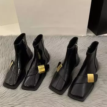 Модные черные женские ботинки с плоским дном и квадратным носком в британском стиле, новые весенние, осенние, зимние, ретро, короткие ботинки во французском стиле 35