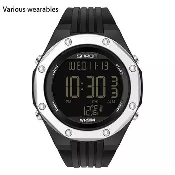 Модные цифровые часы с одним дисплеем и холодным светом, простые многофункциональные водонепроницаемые электронные часы для измерения температуры, для занятий спортом на открытом воздухе