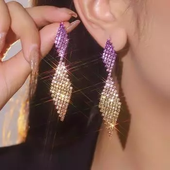 Модные цветные длинные серьги для женщин, серьги с бриллиантами геометрического дизайна