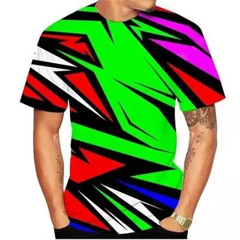 Модные цветные футболки с нерегулярным рисунком для мужчин, летние повседневные футболки с трендовым принтом, красивые футболки с короткими рукавами, топ S синий/красный