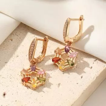 Модные цветные геометрические лепестки висячие серьги для женщин кубический цирконий серьги ювелирные изделия вечерние аксессуары разноцветный