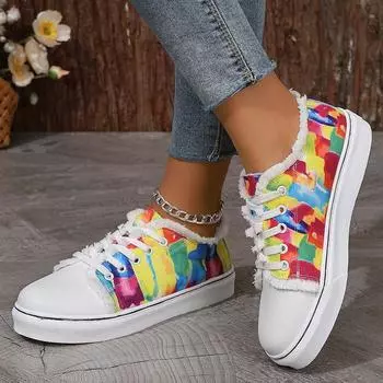 Модные цветные кроссовки из парусины с кисточками для женщин 2024 года, повседневная обувь на платформе со шнуровкой, большой размер 43, нескользящая женская обувь на плоской подошве 36 красный