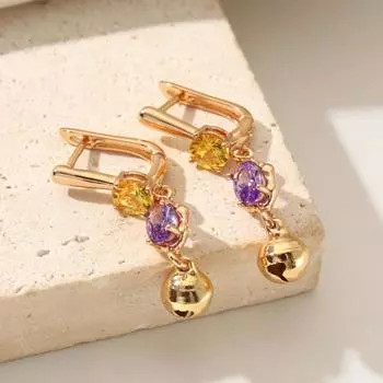 Модные цветные микропавеные цирконы с колокольчиками, висячие серьги для женщин, серьги, ювелирные изделия, аксессуары для вечеринок фиолетовый