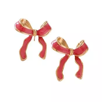 Модные цветные серьги-бантики, серьги-пусеты в форме бабочки для девочек и женщин, праздничный аксессуар для ушей ручной работы красный
