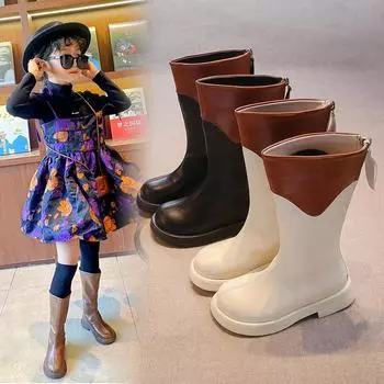 Модные цветные высокие сапоги для девочек с мягкой подошвой, модные детские сапоги для малышей 26 чёрный