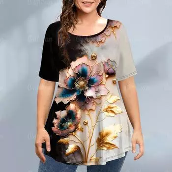 Модные цветочные 3D-принты футболки женские летние повседневные футболки с коротким рукавом Y2k Harajuku большие футболки топы женская одежда S