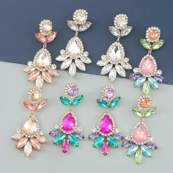 Модные цветочные геометрические серьги из цветного сплава с бриллиантами 2022 года для женщин — европейский и американский стиль красный
