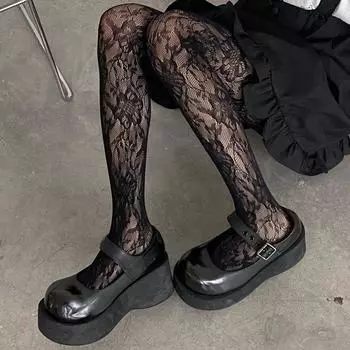 Модные цветочные принты, сексуальные женские чулки, колготки, высокие эластичные чулки в сеточку для хипстеров белый
