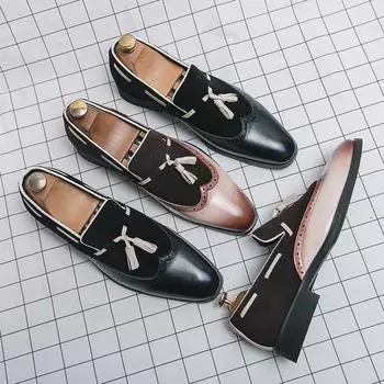 Модные деловые кожаные туфли Brock Tassel, вечерние туфли без застежек, мужские туфли в британском стиле, роскошная обувь для джентльменов, большие размеры 38-48 38 бежевый