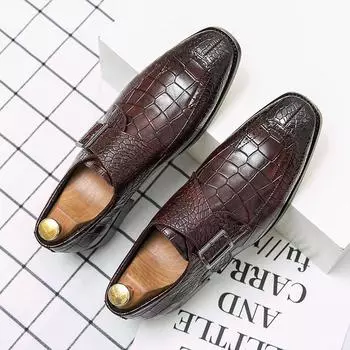 Модные деловые кожаные туфли с крокодиловым узором, мужские деловые туфли без застежек в британском стиле, роскошные туфли больших размеров 38-48 38 чёрный
