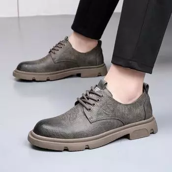 Модные деловые мужские кроссовки в британском стиле из мягкой кожи, повседневная обувь, модная мужская обувь с круглым носком, на шнуровке, оксфорды в стиле ретро 38 хаки