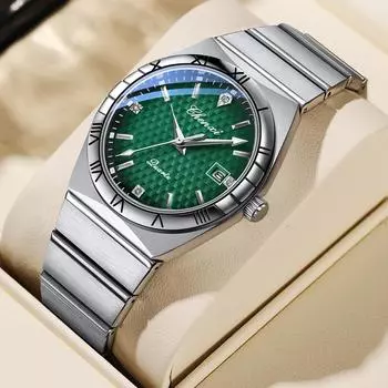 Модные деловые мужские кварцевые наручные часы с люминесцентным календарем, водонепроницаемые, с ремешком из нержавеющей стали, повседневные часы для мужчин белый