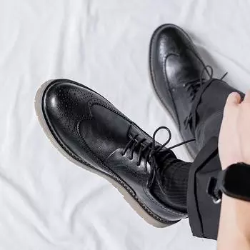 Модные деловые официальные кожаные туфли повседневные мужские туфли оксфорды классические туфли броги молодежные британские туфли высокого качества ручной работы для мужчин 38 коричневый