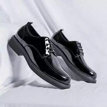 Модные деловые туфли из лакированной кожи для мужчин 2024 года, весенние мужские туфли с низким верхом, однотонные свадебные туфли, черные модные оксфордские офисные туфли 38 чёрный