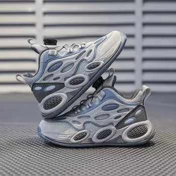 Модные детские баскетбольные противоскользящие износостойкие кроссовки для мальчиков и девочек, сетчатые дышащие вращающиеся пряжки, повседневные кроссовки для молодежи EU31