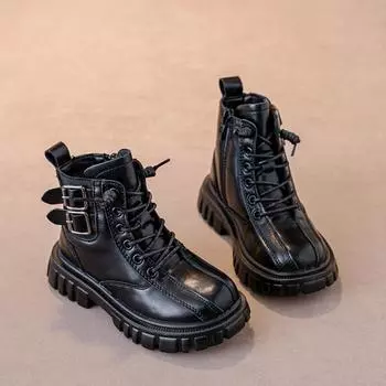 Модные детские ботинки Martin в стиле ретро, осенне-зимние, новые кожаные одинарные ботинки, бархатные, британский стиль, повседневные, нескользящие, короткие ботинки для мальчиков 26 inner length 16.5cm